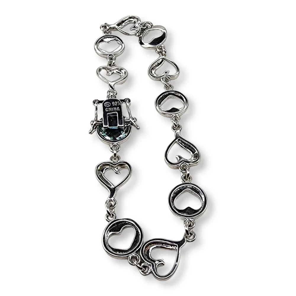 DL Tennis Bracelet 925 Sterling Silver 7.25in Open Heart Link Cubic Zirconia